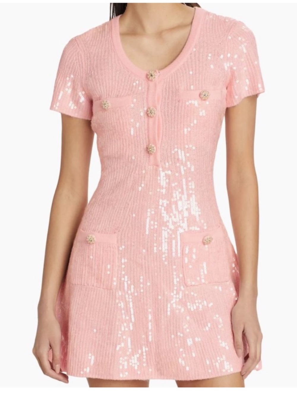 Self Portrait Sequin Short Sleeve Knit Dress